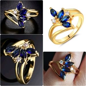 24K Gold Filled Blue Sapphire Four-Stones